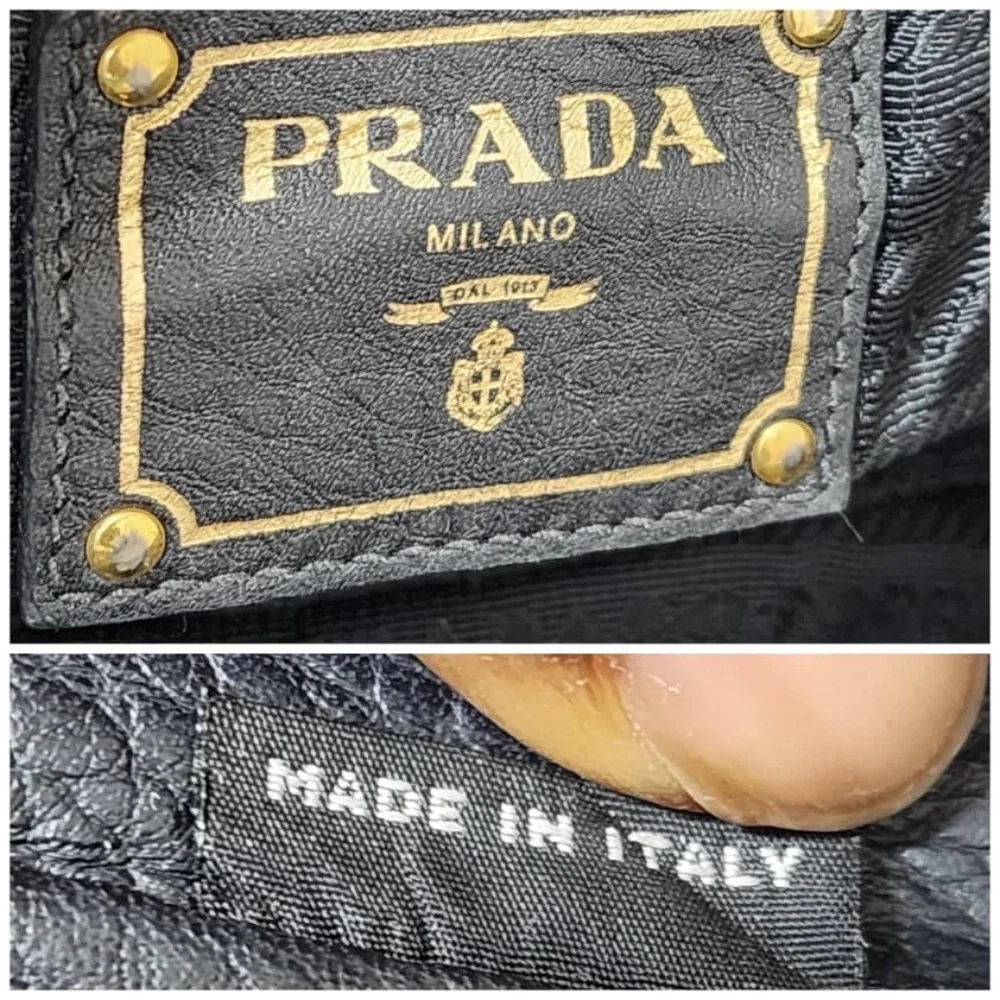 Authentic Prada Nylon and Leather Satchel Bag Black
